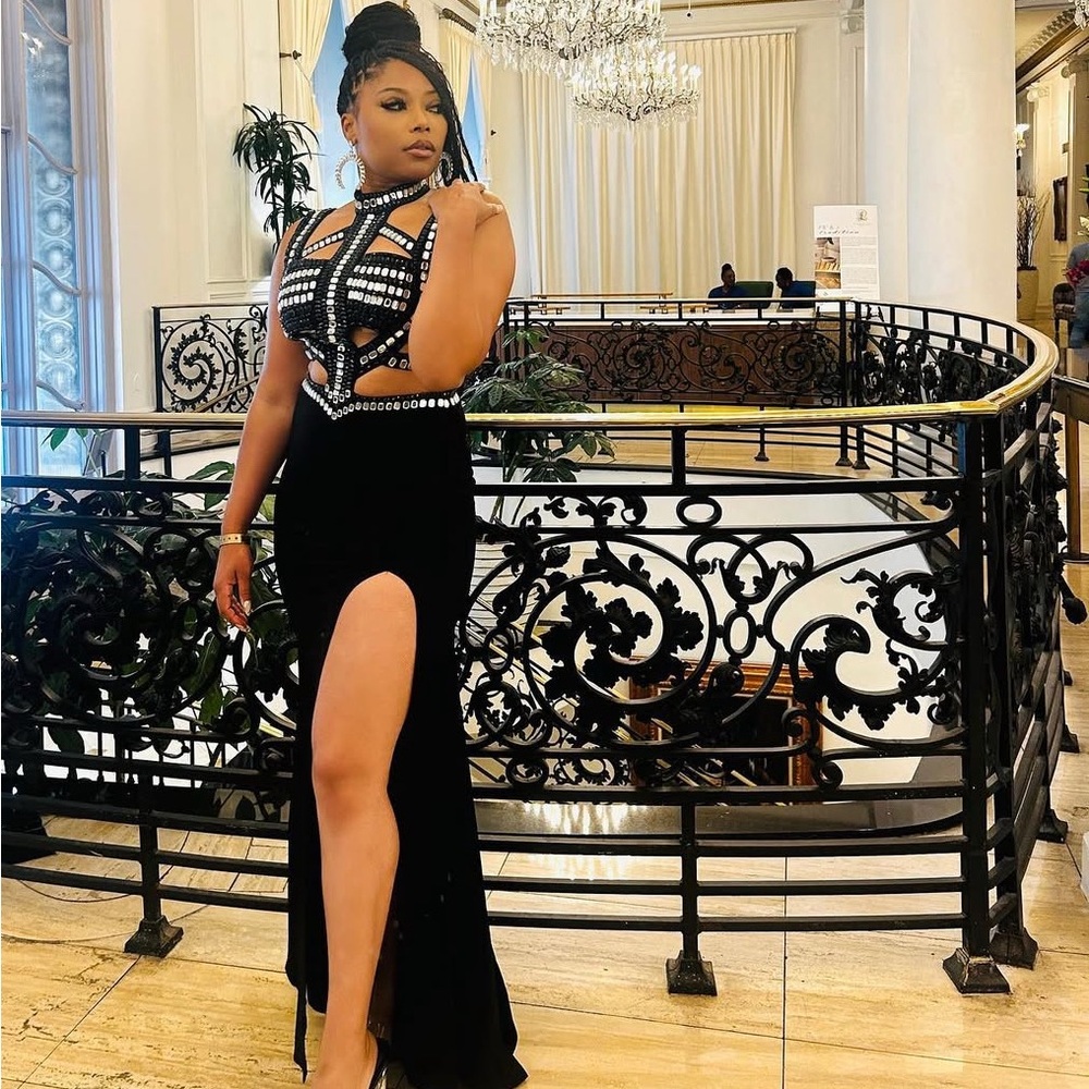 Black and White Beaded Evening Gown